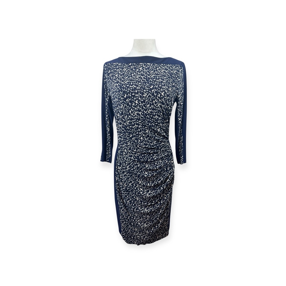 Ralph Lauren navy print dress with three quarter length sleeves size 8